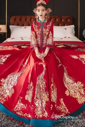 Hỷ Phục Tân Nương -  Mẫu Đỏ Xanh Đính Cườm Long Phụng 2024