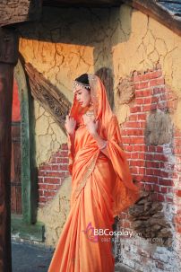 Đồ Sari Ấn Độ Cam Viền Nhũ Vàng