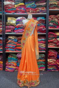 Đồ Sari Ấn Độ Cam Viền Nhũ Vàng Hoa Hồng