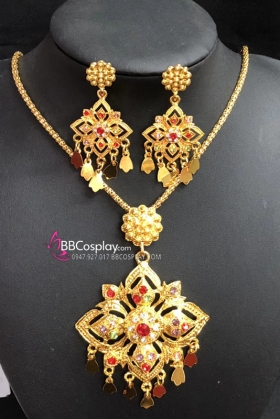 Phụ Kiện Thái Lan - Mẫu Hoa Vàng 4 Cánh Ngọc Đỏ