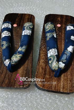 Guốc Gỗ Geta Bản Gỗ Quai Xanh Vân Mây Cho Nam