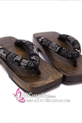 Guốc Gỗ Geta Bản Gỗ Quai Quai Nâu Vân Chữ