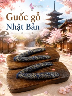 Guốc Gỗ Geta Bản Gỗ Quai Xanh Vân Mây Nhũ Vàng
