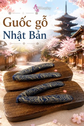 Guốc Gỗ Geta Bản Gỗ Quai Xanh Vân Mây Nhũ Vàng