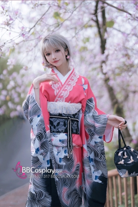 Furisode Kimono Momo No Umi - Sóng Và Hoàng Hôn