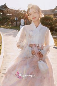 Hanbok Hàn Quốc Hiện Đại Áo Trắng Váy Hoa