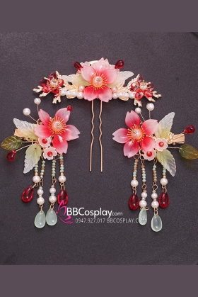 Bộ 3 Món Trâm Cài Cổ Trang Đơn Giản - Tone Màu Đỏ