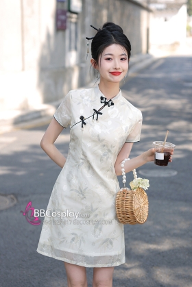 Sườn Xám Hiện Đại Voan Mềm Viền Đen