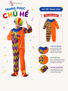 Trang Phục Chú Hề Cam Caro Liền Thân