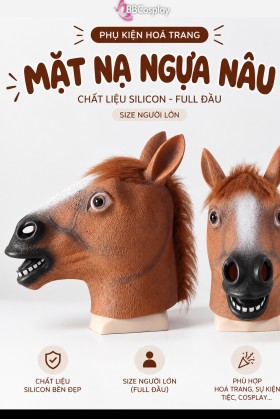 Mặt Nạ Ngựa Silicon Đầu Ngựa - Màu Nâu