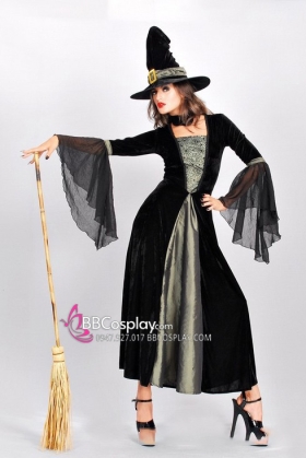 Trang Phục Phù Thuỷ Cổ Điển Tone Xám Đen Tay Loe