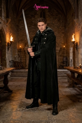 Áo Choàng Trung Cổ Vải Nhung Kèm Nón Trùm - Màu Đen Viền Lông