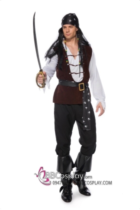 Trang Phục Cướp Biển Áo Trắng Ghi Lê Nâu