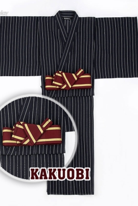 Đai Lưng Kimono Nam Đỏ Sọc Vàng- Kakuobi