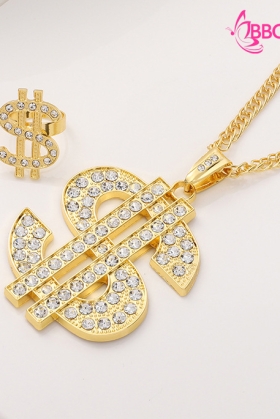 Phụ Kiện Dây Chuyền Vàng Mặt Dây Hình Đô La Và Nhẫn Mặt Đô La