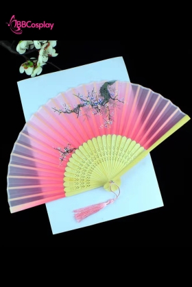 Uchiwa Quạt Vải Nhật Bản Hồng 2 Nhánh Đào