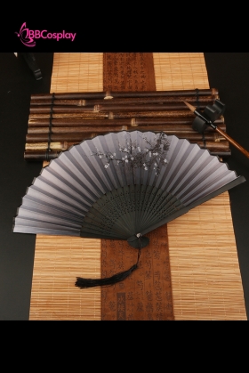 Quạt Xếp Đen Cành Đào Lớn