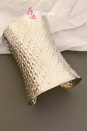 Phụ Kiện Hy Lạp - Ai Cập - Vòng Tay Bản Lớn Ống Đồng Hoa Văn Vuông - Màu Bạc