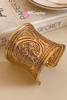 Phụ Kiện Hy Lạp - Ai Cập - Vòng Tay Bản Lớn Ống Đồng Hoa Văn Cây Cổ Thụ - Màu Vàng
