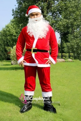 Trang Phục Ông Già Noel Vải Nhung Viền Lông 7Cm - Combo 7 Món