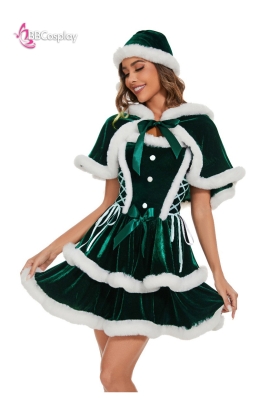 Đầm Giáng Sinh Kiểu Cây Thông Viền Lông Tươi Trẻ