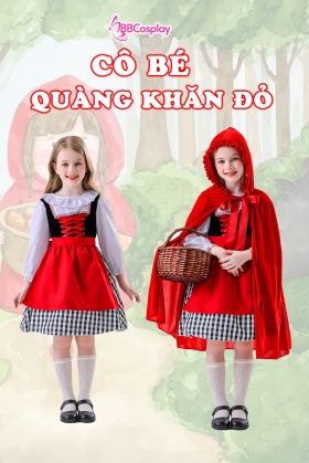 Đầm Hoá Trang Cô Bé Quàng Khăn Đỏ Váy Caro Đáng Yêu Cho Bé