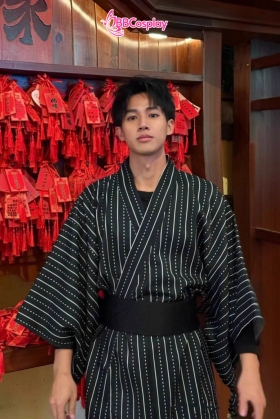 Nagagi Đen Sọc Trắng - Yukata Nam Đen Sọc Trắng