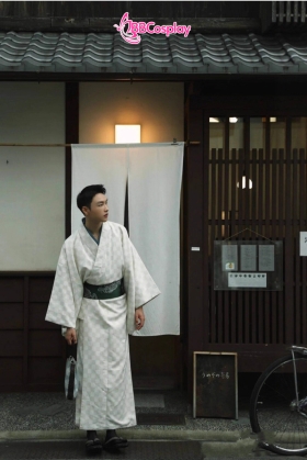 Nagagi Trắng Caro Màu Be - Yukata Bạch Hạc