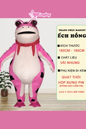 Mascot Ếch Hồng Bơm Hơi Liền Thân - Vải Nhung
