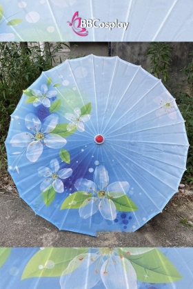 Dù Vải Cổ Trang Xanh Hoa Trắng Lá Xanh