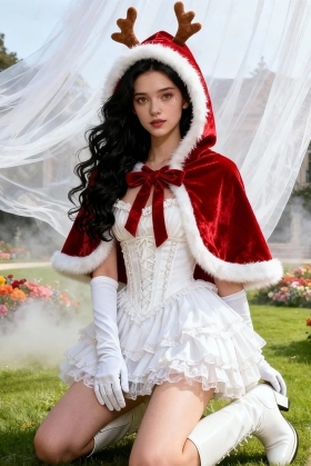 Choàng Đỏ Noel Viền Lông Có Nón Có Sừng Tuần Lộc