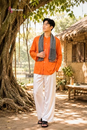 Trang Phục Bà Ba Nam Cam Cà Rốt - Vải Kate
