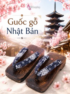 Guốc Gỗ Nam Nhật Bản - Geta Bản Gỗ Nâu Hoạ Tiết Tròn