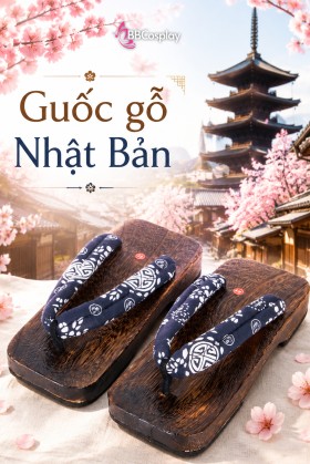 Guốc Gỗ Nam Nhật Bản - Geta Bản Gỗ Nâu Hoạ Tiết Tròn