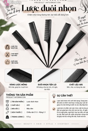Lược Đen Đuôi Nhọn Dùng Để Chẻ Ngôi Tạo Kiểu