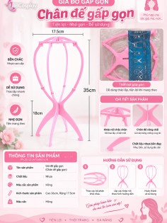 Chân Đế Trưng Bày Tóc Giả  - Mẫu Gấp Gọn - Màu Hồng