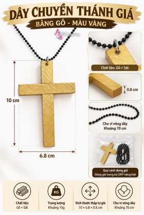 Dây Chuyền Thánh Giá Bằng Gỗ  - Màu Vàng