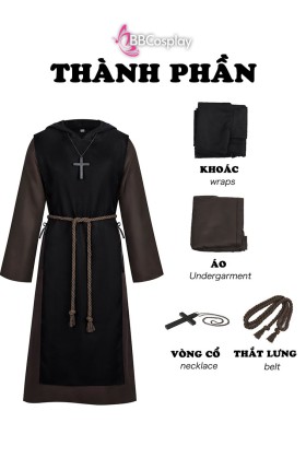 Trang Phục Hoá Trang Linh Mục  - Áo Nâu Khoác Đen