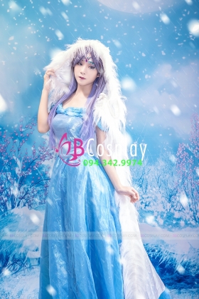 Trang Phục Công Chúa Mùa Đông - Đầm Xanh Choàng Trắng Viền Lông