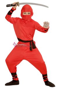 Trang Phục Ninja Đỏ Vải Thun Áo Vạt Chéo Trùm Đầu