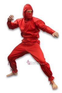 Trang Phục Ninja Đỏ Vải Thun Áo Vạt Chéo Trùm Đầu