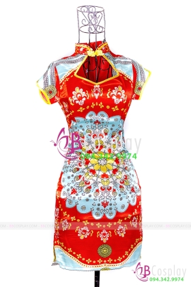 Sườn Xám Phi Ngắn Có Tay Khoét Cổ