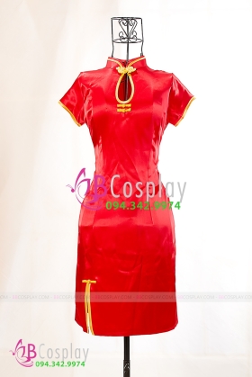 Sườn Xám Trung Thu Đỏ Phi Cổ Giọt Nước