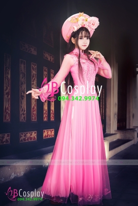 Áo Dài Voan Hồng Cô Dâu