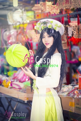 Áo Dài Trắng Hoa Xanh