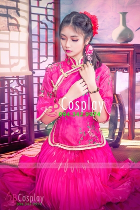 Sườn Xám Cách Điệu Hồng Son