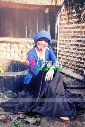 Trang Phục Cô Tấm - Áo Tứ Thân Xanh Yếm Trắng Trơn