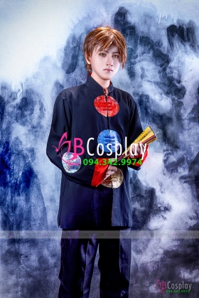 Sườn Xám Nam Màu Đen Hoạ Tiết Gấm Tròn Nhiều Màu