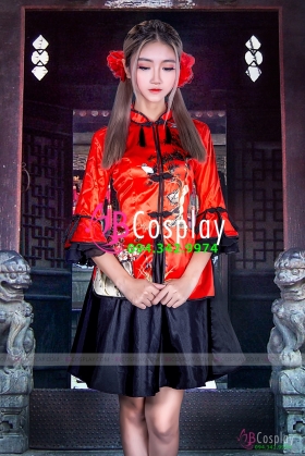 Qiloli Đỏ Phi Váy Đen