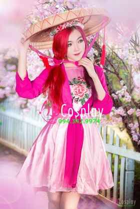 Trang Phục Tứ Thân Hồng Váy Ngắn